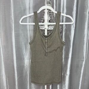 Aerie Real Soft Green Ribbed Snap Front Tank